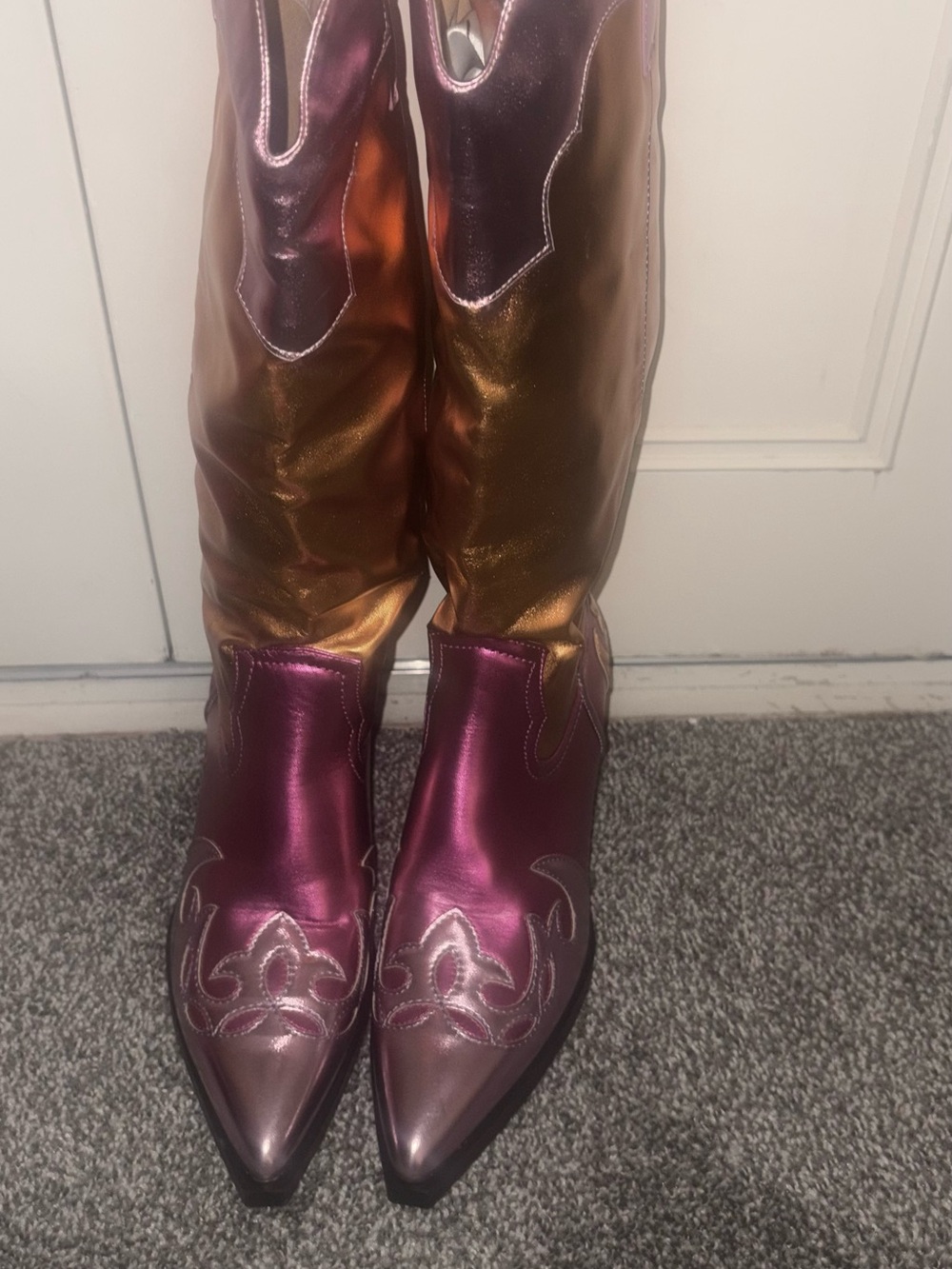 Metallic Pink ,Purple and OrangeCowboy Knee Boots